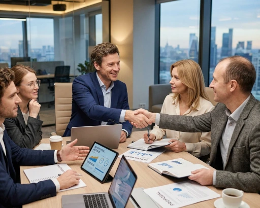 International investors and business owners discussing a partnership
