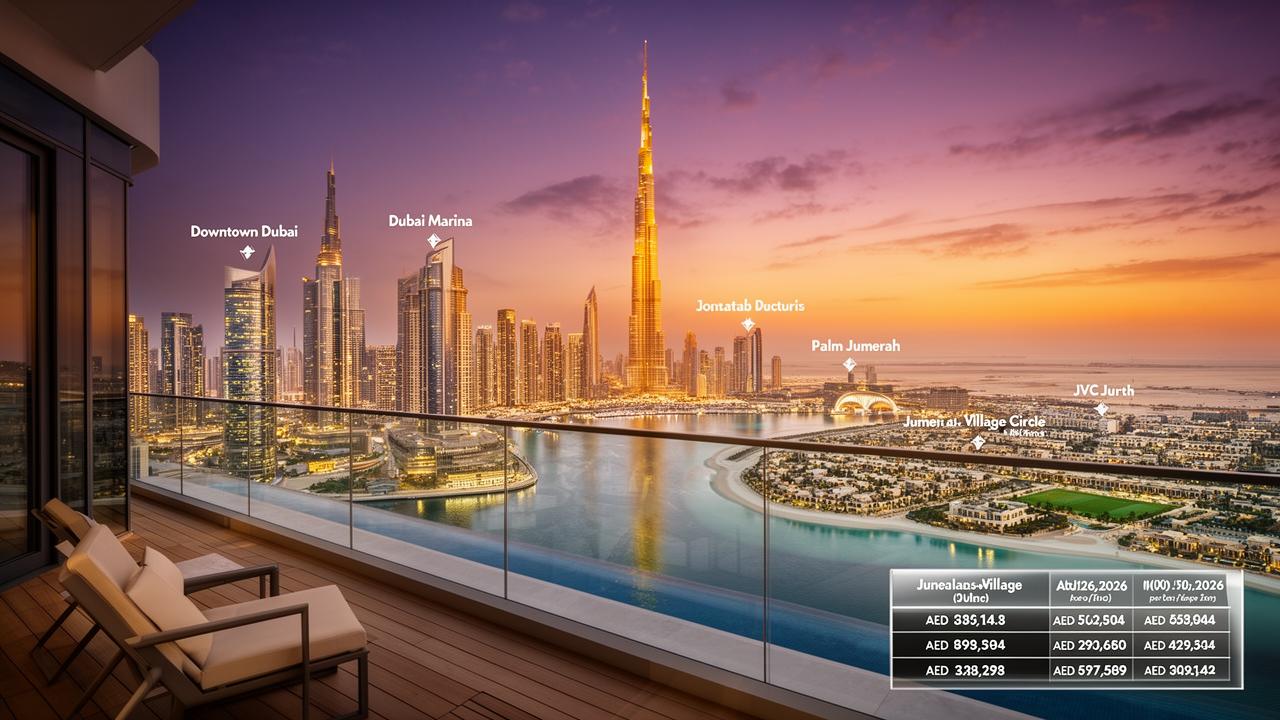 Compare Dubai Real Estate Prices in 2026: Downtown, Marina, Palm Jumeirah, JVC